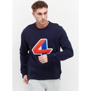 Fourlaps Navy Logo 4 Sweatshirt Small RE-UP Crewneck Zip Pocket Athletic Casual